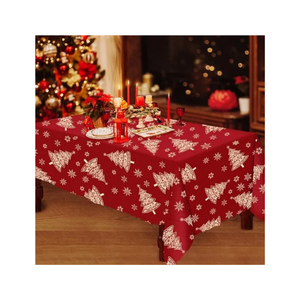 Red Polyester <b>Tablecloth</b> with White Geometric Minimalist Style Dye Sublimation Printed Washable Classic Style Home Use Decors - Product Image 4