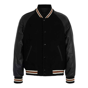 Veste en cuir vierge en gros, col rond, broderie de logo de baseball, veste universitaire à manches longues, streetwear, veste universitaire pour hommes - Product Image 4