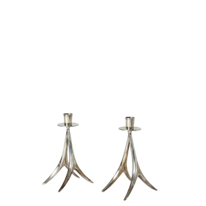 Bougeoirs vintage en argent, design en bois de cerf biologique, décoration d'intérieur, bougeoir, décoration de table de salle à manger, salon - Product Image 1