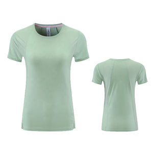 Camiseta de Mujer de Algodón y Poliéster, Manga Corta, Color Sólido Teñido, Cuello Redondo - Product Image 5
