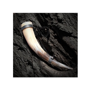 ฮอร์นดื่มไวกิ้งอาหารปลอดภัยแตรวัวแท้กำหนดขนาดเองพร้อมเข็มขัดหนังสีเขาธรรมชาติ - Product Image 1