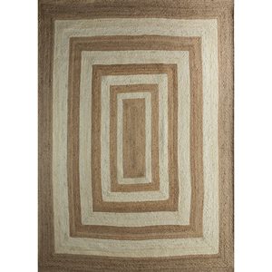 พรมปูพื้นทรงสี่เหลี่ยมผืนผ้าลายทางเรขาคณิตสีเบจน้ำตาล Nomadic Threads รุ่น PDJT-267 ทำจากปอกระเจาทอแบบแบน เหมาะสำหรับตกแต่งบ้าน ห้องนั่งเล่น และทางเดิน - Product Image 1