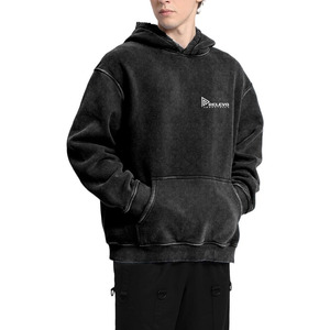Sweat à capuche noir délavé 100% coton pour homme, couleur noire, sweat à capuche oversize délavé pour homme - Product Image 2