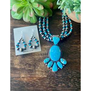 Bobby Johnson Birds Eye Kingman Turquoise Sterling <b>Silver</b> Multi Strand <b>Necklace</b> <b>Set</b> - Product Image 1