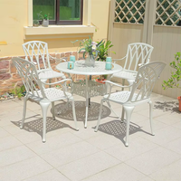 Ensemble de salle à manger d'extérieur au design européen moderne et durable, en aluminium moulé, 5 pièces, table de jardin, 4 chaises, utilisation hôtelière