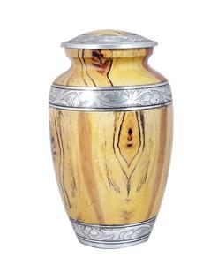Floral Silver Engraved Cremation <b>Urn</b> for Human Ashes Adult - Handcrafted Funeral Memorial Ashes <b>Urn</b> - <b>Large</b> (Yellow Wood) - Product Image 1