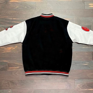 Custom Black <b>White</b> Stand Collar Varsity <b>Jacket</b> Mens Embroidered Patches Streetwear Bold Designs Winter with Snap Buttons - Product Image 4