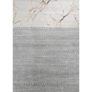Aakar by Kavi Eskm-11 Abstract Pattern Wool & Bamboo Silk <b>Rug</b> Grey & <b>Black</b> Hand Knotted for Home Use - Product Image 1