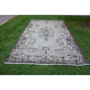 Alfombra clásica de lana marrón Beige de 5,9x10 pies, patrón de retales de tejido plano turco Vintage para decoración para sala de estar, respaldo de látex para pasillo - Product Image 1