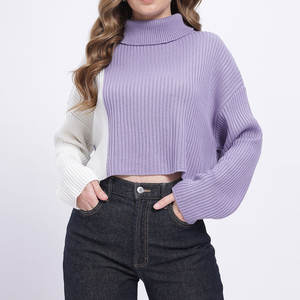 Pull en maille épaisse pour femme, tendance hivernale, épaules tombantes, col montant, couleur personnalisée, écologique, vintage, OEM - Product Image 2
