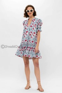 อินเทรนด์ Smocked Drop Hand-block พิมพ์ฉัตรวางเอวตกแต่ง Smocking รอบกระโปรงครึ่งแขนด้วย Smocked Ruffle - Product Image 5