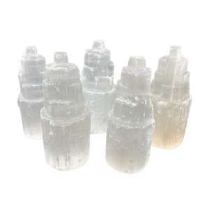 Lámpara de torre de cristal natural al por mayor artesanía de cristal piedras curativas torre de selenita lámpara de selenita para decoración del hogar - Product Image 1