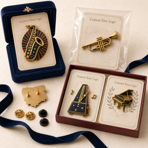 Insignias Metálicas Personalizadas para Conciertos Clásicos, con Relieve 3D de Saxofón, Trompeta, Metrónomo y Piano - Product Image 2