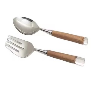 Cubiertos de tenedor de cuchara de acero inoxidable de alta calidad con mango de madera de resina epoxi Juego de cubiertos hechos de acero inoxidable - Product Image 1
