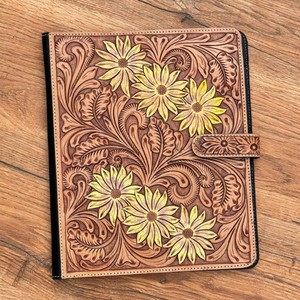 Nuevo portafolio de cuero mecanizado a mano, cubiertas de diario de cuero Floral, planificador de girasol occidental, Bloc legal, portafolio de sobres para cuaderno - Product Image 2