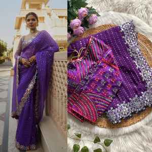 Dernière Collection Faux Georgette Avec Miroir Dentelle Bordure Saree Femme Fabricant De Mode De Surat Au Taux Le Plus Bas - Product Image 4