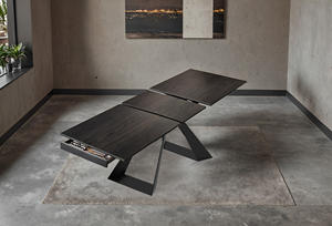 Mesa de comedor extensible RAM INDUSTRIE N55 con mecanismo y cajones, estilo moderno en color negro. - Product Image 1