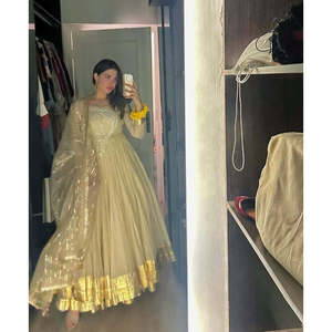 Free Shipping Wholesale Ivory <b>White</b> Georgette Pishwas Dress Gold Gota Work Anarkali <b>Maxi</b> Indian Pakistani Wedding Festive - Product Image 3