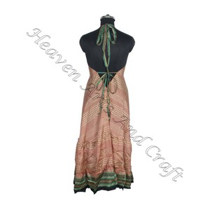 SD017 Vestido de verano bohemio Hippie Vintage de seda con cuello Halter Sari reciclado Vestido largo de fiesta para niñas - Product Image 2