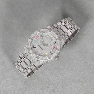 Lujo Hip Hop Lab Diamante Reloj de cuarzo Oro Rosa Plata Rojo Azul Cielo Dial Bling Reloj Joyería para hombres - Product Image 6