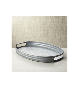 Decoración de mesa de diseño único que sirve bandeja galvanizada de forma ovalada de la mejor calidad con asas al mejor precio - Product Image 1