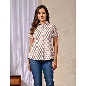เสื้อเชิ้ตผู้หญิงสีขาวผ้าฝ้ายพิมพ์ลายดอกไม้สไตล์เรโทรผ้าซาตินป๊อปลินทรงยาวไซส์ XL สำหรับงานปาร์ตี้ฤดูใบไม้ร่วง - Product Image 3