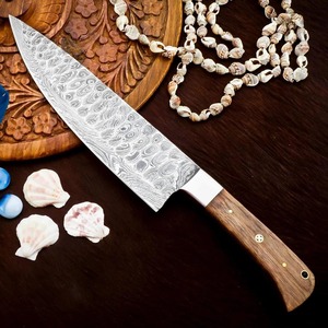 Couteau de Chef de Style japonais professionnel lame en acier damas bois d'olivier couteau de cuisine à prix économique bois d'olivier tranchant - Product Image 1