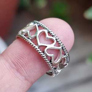 925 Sterling Silver Handmade Women's <b>Ring</b> Band Heart to Heart Connected <b>Circle</b> Hearts with Cut Ruby Christmas Gift - Product Image 3