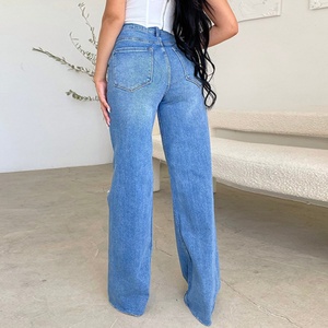 Pantalons pour femmes en denim délavé extensible Pantalons à jambe droite polyvalents et à la mode Jeans pour femmes Fabricant du vendeur - Product Image 3