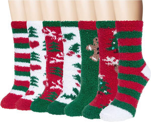 ถุงเท้าคริสมาสต์ขนปุยอบอุ่นสำหรับผู้หญิงลายดิจิทัลถุงเท้าฤดูหนาวขนปุยอบอุ่น7คู่ - Product Image 4