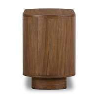 Mesa de Noche Curva Yanos Hecha de Madera de Teca Sólida con 2 Cajones y Acabado en Nogal, Muebles Modernos para Dormitorio de Apartamento