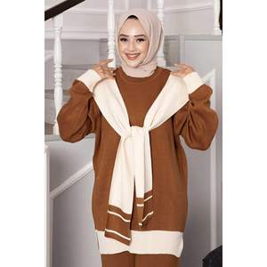 <b>Scarf</b> Double Knitwear 2 Piece Set Tan - Product Image 3