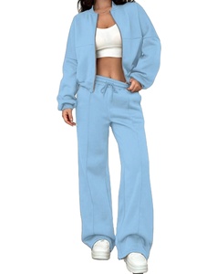 Customize Design Zipper Wholesale 2 Piece Set Trending Casual Women's Tracksuits 100% Cotton Oversized Sweat Suits - Product Image 1
