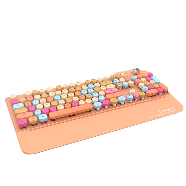 Cute Round Mechanical Keyboard BT 2.4G Wireless with Wired Charging Three-mode 104keys Game Office High Appearance Level Gift