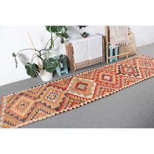 Vintage 2.7x10.6 ft Rug, <b>Runner</b> Turkish Rug, <b>Red</b> Brown Floral Rug - Product Image 4