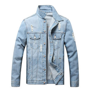 Nouveau Hommes Streetwear Déchiré Slim Fit Jeans Veste Hip Hop Mâle Trous Coton Solide Couleur Casual Denim Veste - Product Image 2