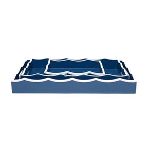 Ensemble de plateaux de service bleu marine à bords ondulés, finition peinte élégante, usage résidentiel - Product Image 1