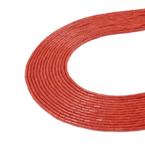 Original Italian Quality Red Mediterranean Coral Strands Cylinder Shape: A Rarity For Necklaces