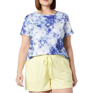 T-shirt pour femmes, surface en maille aérée, drapé doux, design flexible, flux doux, respirant, confort léger, coupe décontractée facile - Product Image 1