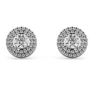 Pendientes de Diseño Redondos con Microincrustaciones y Doble Halo, Diamante Cultivado en Laboratorio de 0.94 Ct en Platino, para Novia o Fiesta - Product Image 1