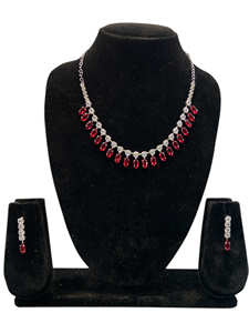 Montana moda elegante clásico americano diamante brillante joyería collar pendiente conjunto para mujer boda Azul Rojo gris fiesta - Product Image 4