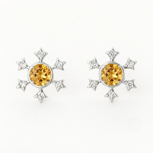 Wholesale Citrine <b>Stud</b> <b>Earrings</b> 925 Sterling Silver Starburst Design Women's & Children's Jewelry for Wedding & Anniversary - Product Image 1