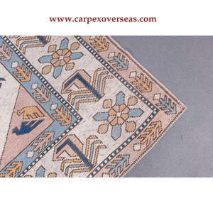 Alfombra de lana de alta calidad de estilo turco beige y azul hecha a mano para el hogar Picnic USO COMERCIAL tamaño personalizado lavable - Product Image 3