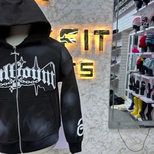 Etiqueta personalizada de alta calidad más demandada Sudadera con capucha con cremallera Pantalla impresa Diamantes de imitación hecho en fábrica precio barato sudaderas con capucha para hombres - Product Image 2