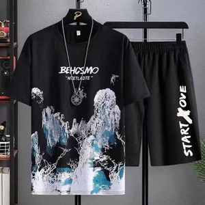 Conjunto de 2 piezas de traje deportivo de ocio de verano para hombre, transpirable y de secado rápido, camiseta de manga corta y pantalones cortos, técnica térmica lavada - Product Image 2