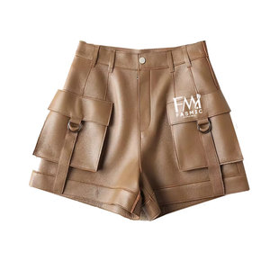 Shorts en cuir pour femmes, décontractés, de haute qualité, séchage rapide, légers, couleur rouge, taille ajustable, logo imprimé personnalisé, respirants - Product Image 4