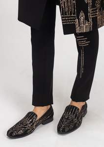 2023 estilizado Zari bordado Sherwani conjunto negro con pantalón a juego y zapato de talla grande transpirable para bodas/fiestas - Product Image 3