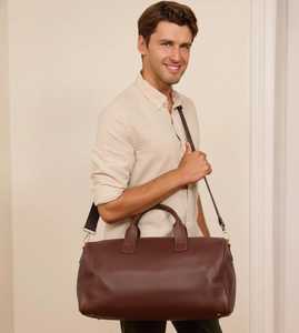 Sac de voyage léger en cuir véritable marron, sac de week-end, sac de sport, sac de voyage pour homme et femme, grand sac de voyage pour une nuit, style vintage - Product Image 4