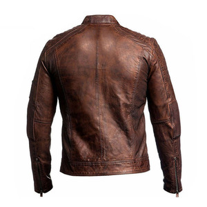 2024 Top Design hommes Tan mouton cuir veste Style Vintage haute rue motard mode toile tissu haute tranquillement veste pour hommes - Product Image 3