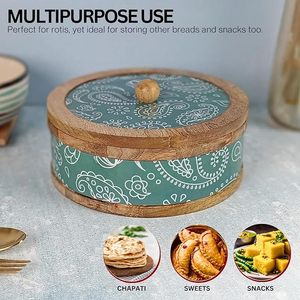 กล่องไม้สำหรับใส่จาปาตีพร้อมฝาปิด สำหรับการจัดโต๊ะอาหารที่สวยงามและมีประโยชน์ กล่องเก็บจาปาตีไม้แท้ ราคาดีที่สุด - Product Image 4